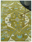 6x9 Olive and Ivory Hand Knotted Traditional Oriental Oushak wool area rug