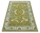 6x9 Olive and Ivory Hand Knotted Traditional Oriental Oushak wool area rug