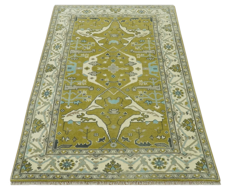 6x9 Olive and Ivory Hand Knotted Traditional Oriental Oushak wool area rug