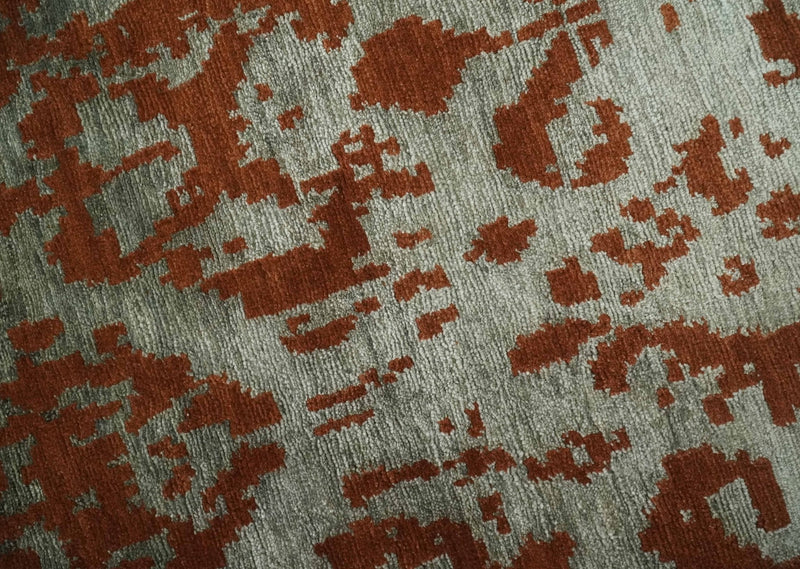 6x9 Rust, Silver and Gray Traditional ikat design Hand loom wool and Viscose Area Rug