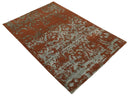6x9 Rust, Silver and Gray Traditional ikat design Hand loom wool and Viscose Area Rug