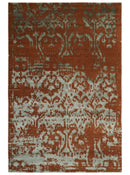 6x9 Rust, Silver and Gray Traditional ikat design Hand loom wool and Viscose Area Rug