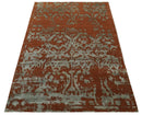 6x9 Rust, Silver and Gray Traditional ikat design Hand loom wool and Viscose Area Rug