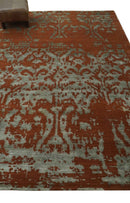 6x9 Rust, Silver and Gray Traditional ikat design Hand loom wool and Viscose Area Rug