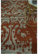 6x9 Rust, Silver and Gray Traditional ikat design Hand loom wool and Viscose Area Rug