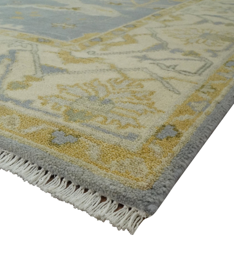6x9 Taupe, Beige and Mustard Hand Knotted Traditional Oriental Oushak wool area rug