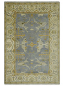 6x9 Taupe, Beige and Mustard Hand Knotted Traditional Oriental Oushak wool area rug
