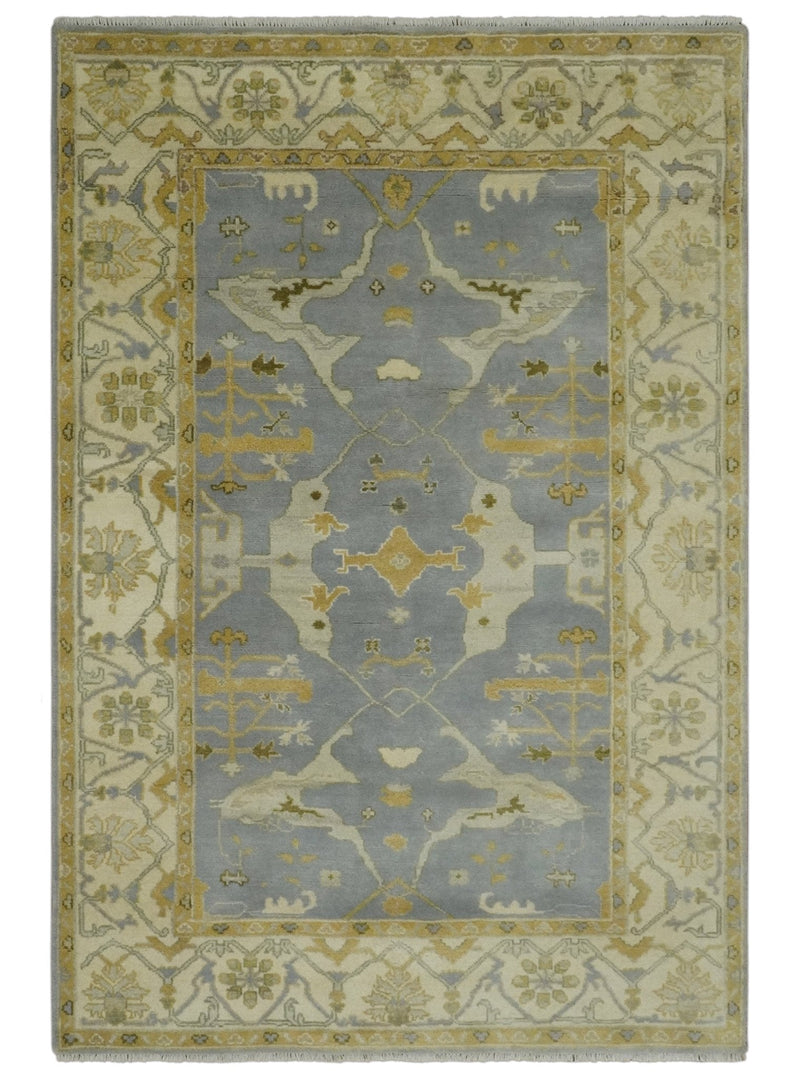 6x9 Taupe, Beige and Mustard Hand Knotted Traditional Oriental Oushak wool area rug