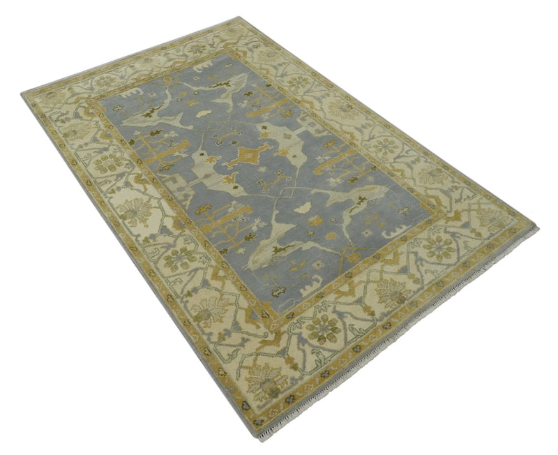 6x9 Taupe, Beige and Mustard Hand Knotted Traditional Oriental Oushak wool area rug
