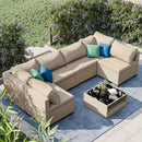 Walker Edison | Boho Modular 7-Piece Patio Sectional Sofa Set