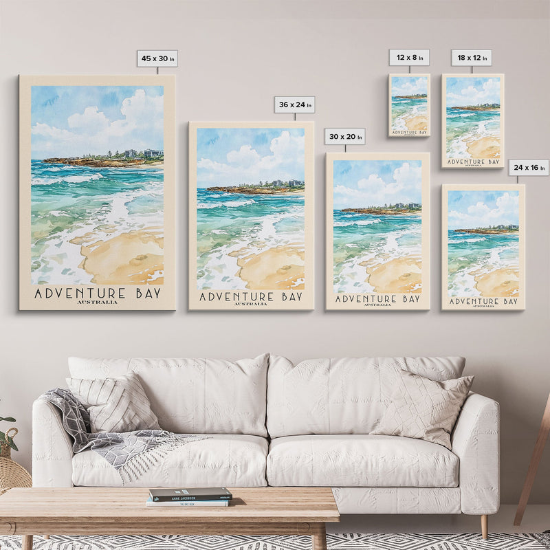 Adventure Bay, Australia Watercolor Beach Print, Vacation Gift, Australia Wall Art, Framed Canvas Print, Framed Beach Painting