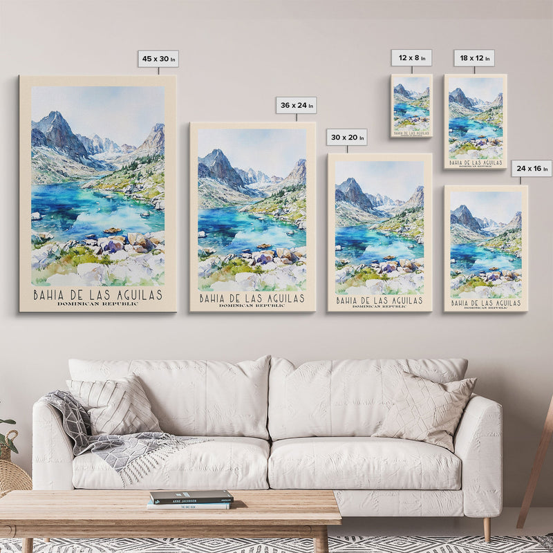 Bahia de Las Aguilas, Dominican Republic Watercolor Beach Print, Vacation Gift, Dominican Republic Wall Art, Framed Canvas Print, Framed Beach Painting