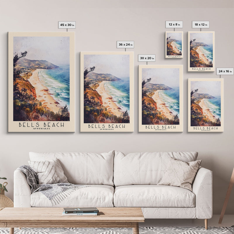 Bells Beach, Australia Watercolor Beach Print, Vacation Gift, Australia Wall Art, Framed Canvas Print, Framed Beach Painting