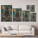 Halloween Ghost Pirate Under Full Moon Framed Canvas Print, Spooky Decor, Living Room Art, Nautical Halloween Wall Art, Home Decoration