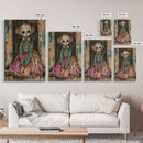 Halloween Pirate Skeleton with Pizza, Framed Canvas Print, Wall Art, Spooky Decor, Pirate Theme, Halloween Decoration, Living Room Art
