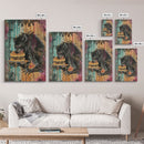 Halloween Creepy Werewolf with Burger Framed Canvas Print, Wall Art, Living Room Decor, Kitchen Art, Unique Halloween Gift, Spooky Decor