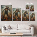 Sinister Scarecrow in Pumpkin Patch | Halloween Wall Art | Spooky Home Decor | Creepy Pumpkin Scarecrow Painting | Framed Canvas Print