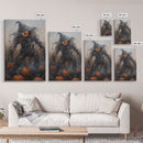 Haunting Scarecrow Holding Pumpkin in Misty Field | Halloween Wall Art | Spooky Home Decor | Creepy Scarecrow Painting | Framed Canvas Print