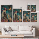 Mystical Witch and Wolf Under Crescent Moon - Halloween Wall Art - Spooky Home Decor - Perfect Halloween Gift - Witch and Wolf Painting