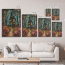 Enchanted Forest Pathway Framed Canvas Print, Haunted Woods Art, Halloween Night, Spooky Path Decor, Mysterious Artwork, Framed Canvas Print