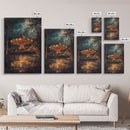 Haunted Forest Path with Pumpkins Framed Canvas Print, Halloween Wall Art, Spooky Home Decor, Eerie Forest Artwork, Haunted Pathway Art