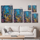 Mystical Cemetery with Glowing Flowers Framed Canvas Print, Wall Art, Halloween Graveyard Art, Enchanted Forest Decor, Spooky Artwork