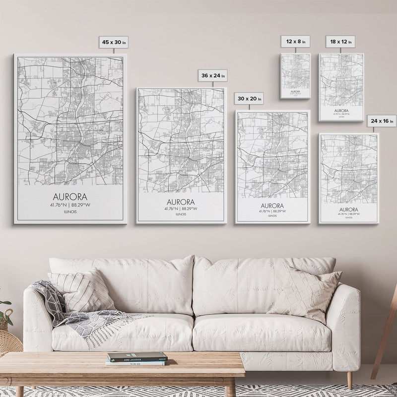 Aurora Street Map, Illinois Map, City Map Wall Art, Daughter Gift, Travel Map, Minimalist Art, Wall Art, Canvas Print, Canvas Wall Art