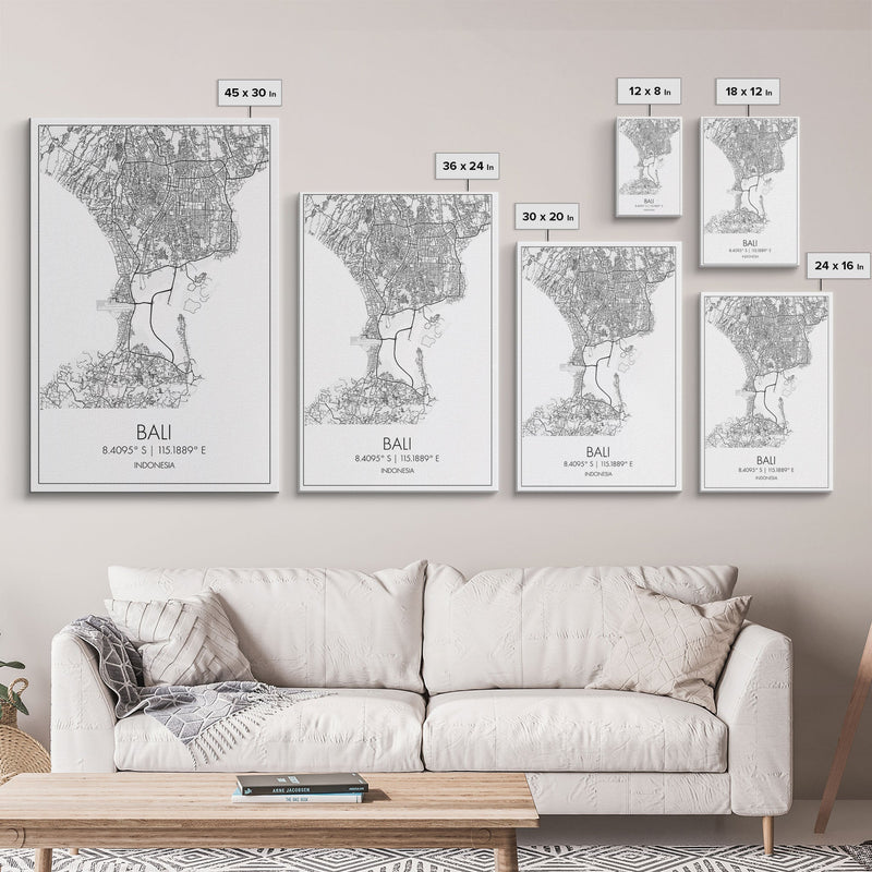 Bali Street Map, Indonesia Map, Asian City Wall Art, Travel Gift, Living Room Art, Minimalist Art, Wall Art, Canvas Print, Canvas Wall Art