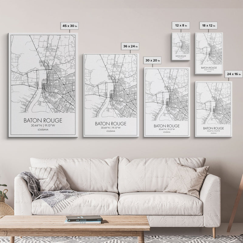 Baton Rouge Street Map, Louisiana Map, City Map Art, Modern Art, Wall Art, Canvas Print, Canvas Wall Art, Travel Gift, Home Wall Art