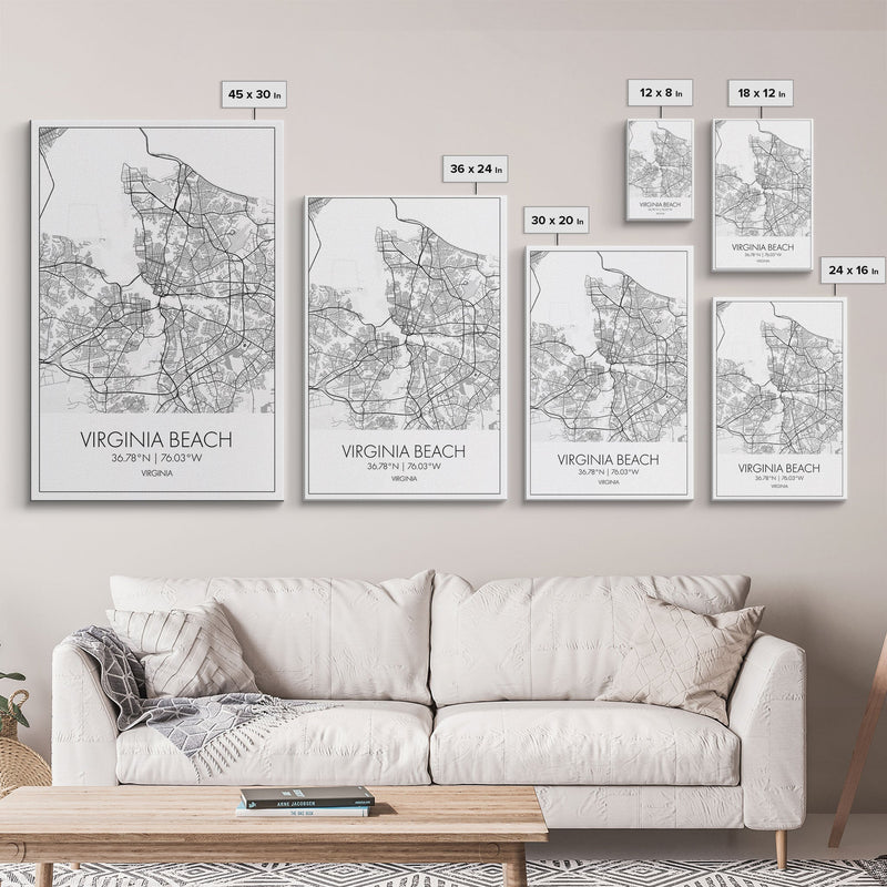 Virginia Beach Street Map, Virginia Map, City Map Print, Modern Wall Art, Wall Art, Canvas Print, Home Wall DÃ©cor Art, Moving Away Gift