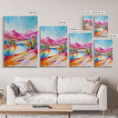 Bright Southwestern Landscape Art - Framed Canvas Print, Desert Decor, Vibrant Living Room Wall Art, Colorful Nature Scene