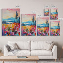Serene Landscape with Wildflowers Framed Canvas Print - Pastel Sunset Wall Art, Tranquil Living Room Decor, Nature-Inspired Bedroom Art