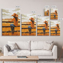 Contemplative Cowgirl on Fence Framed Canvas Print - Serene Western Decor, Country Wall Art for Living Room, Bedroom Artwork