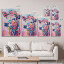 Floral Crowned Cow Portrait - Whimsical Farmhouse Wall Art, Vibrant Animal Painting, Bedroom Decor, Cute Cow Canvas Print