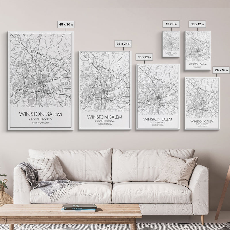 Winston Salem Street Map, North Carolina Map, City Map Print, Minimalist Art, Wall Art, Canvas Print, Modern Wall Art, Adventure Gifts