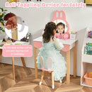 Kids Vanity Set Rabbit Makeup Dressing Table Chair Set with Mirror and Drawer by LJGDeals