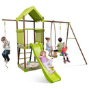 7-in-1 Kids Outdoor Metal Playset with Wave Slide and Climbing Rope-Green by LJGDeals