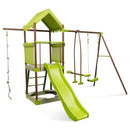 7-in-1 Kids Outdoor Metal Playset with Wave Slide and Climbing Rope-Green by LJGDeals