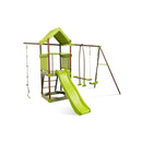 7-in-1 Kids Outdoor Metal Playset with Wave Slide and Climbing Rope-Green by LJGDeals