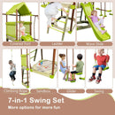 7-in-1 Kids Outdoor Metal Playset with Wave Slide and Climbing Rope-Green by LJGDeals