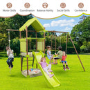 7-in-1 Kids Outdoor Metal Playset with Wave Slide and Climbing Rope-Green by LJGDeals