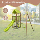 7-in-1 Kids Outdoor Metal Playset with Wave Slide and Climbing Rope-Green by LJGDeals