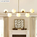 GobekUsa 7-Light Modern Gold Metal Island Pendant with Spherical White Glass - Ideal for Dining Table