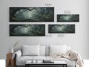 In The Forest - Ready To Hang Panoramic Foggy Pine Forest Canvas Wall Art, Nature Wall Art, Misty Green Forest Print, Modern Home Decor