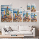 Christmas tree with surfboards on the beach, Framed Canvas Print tropical holiday wall art perfect beach Christmas decor holiday gift idea