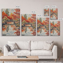 The Fall Bridge, Framed Canvas Print, Autumn Decor, Holiday / Seasonal Wall Art Gift For Her, Moody Landscape