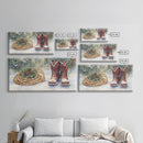 Canvas Print Cowboy Boots with Christmas Wreath and Rope, Rustic Christmas Decor, Winter Western Holiday Art, Farmhouse Wall Print