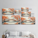 Tranquil Japanese Autumn Bridge Framed Canvas Print Fall Nature Scene Art Minimalist Wall Decor Seasonal Holiday Gift Idea 2024