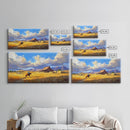 Lone Rider Crossing Golden Fields Tall Art Framed Canvas Print Rustic Cowboy Riding Horse Farmhouse Country Landscape With Cloudy Sky