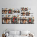 Rustic Wreath Red Ribbon Canvas Print Christmas Door Decor Farmhouse Christmas Wall Art Framed Canvas Print Christmas Outdoor Decor